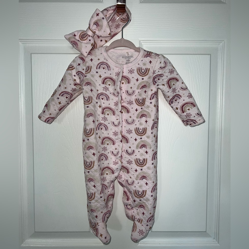 Rainbow One-piece with Matching Bow 3-6 months